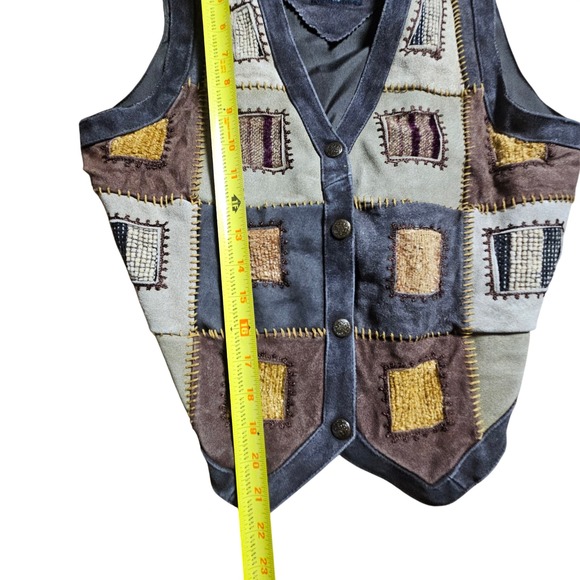 Vintage Agapo Leather Patchwork Vest Suede Boho Western P/S Festival Hippie - Picture 5 of 5